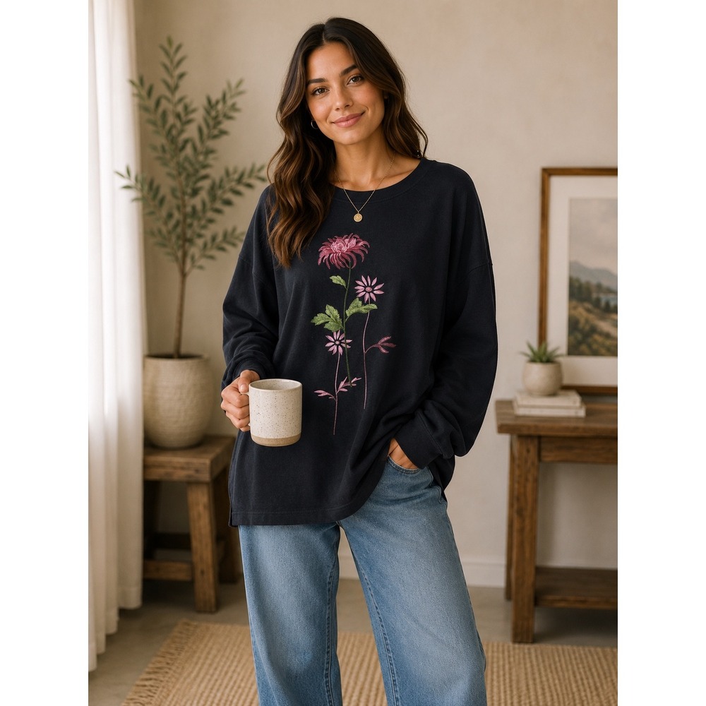 Yi Lin Cottagecore Silk Blend Floral Embroidered Minimalist Sweater Top Size M